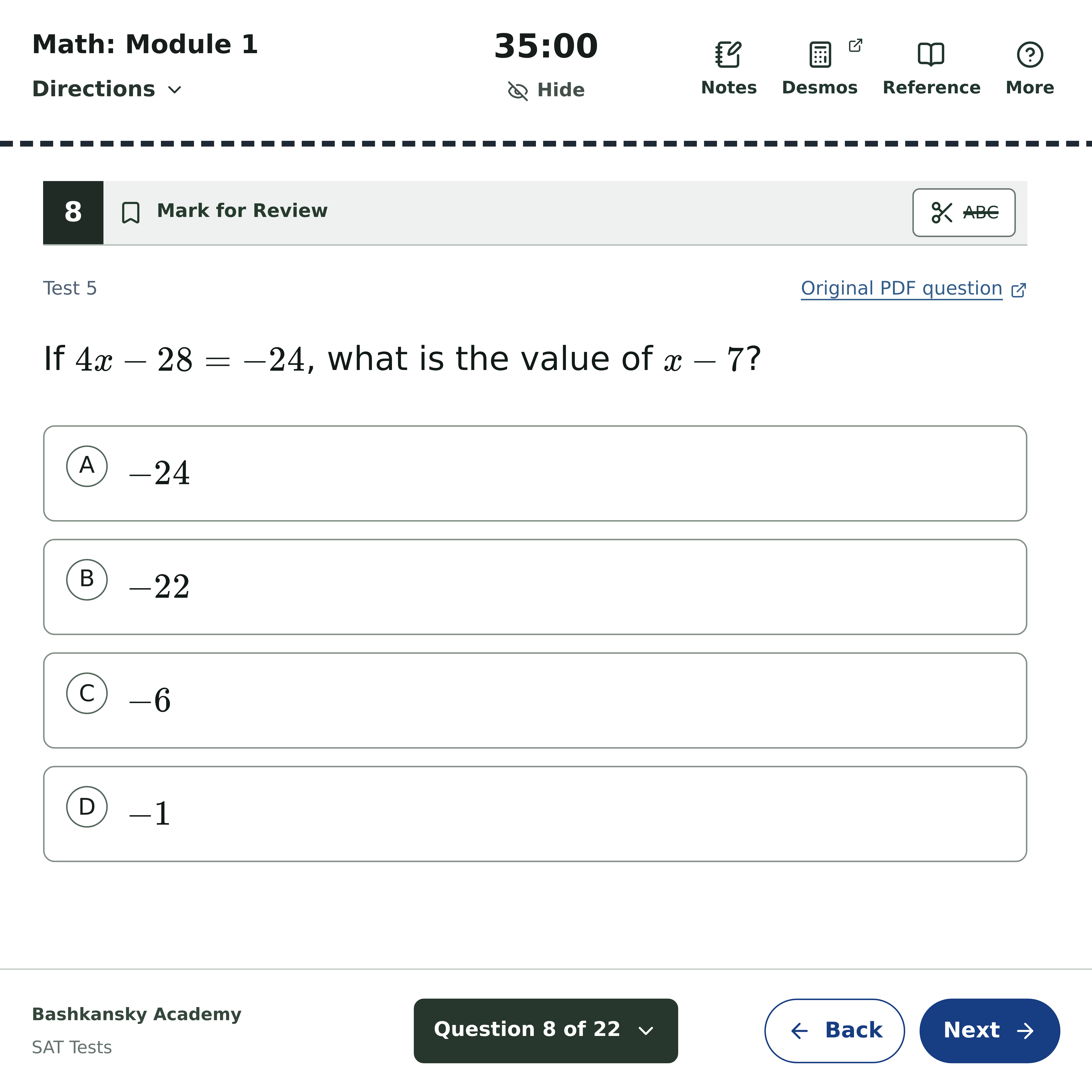 A math question and its answer choices in SAT Tests
